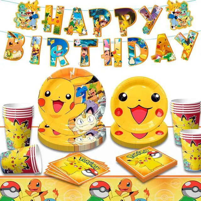 Main image of Pokemon Theme Birthday Party Decoration Tableware, 114 Pcs Pokemon Party Supplies Tableware Set - Pokemon Table Cloth Banner Plates Napkins Cups for Pokemon Birthday Party Decorations