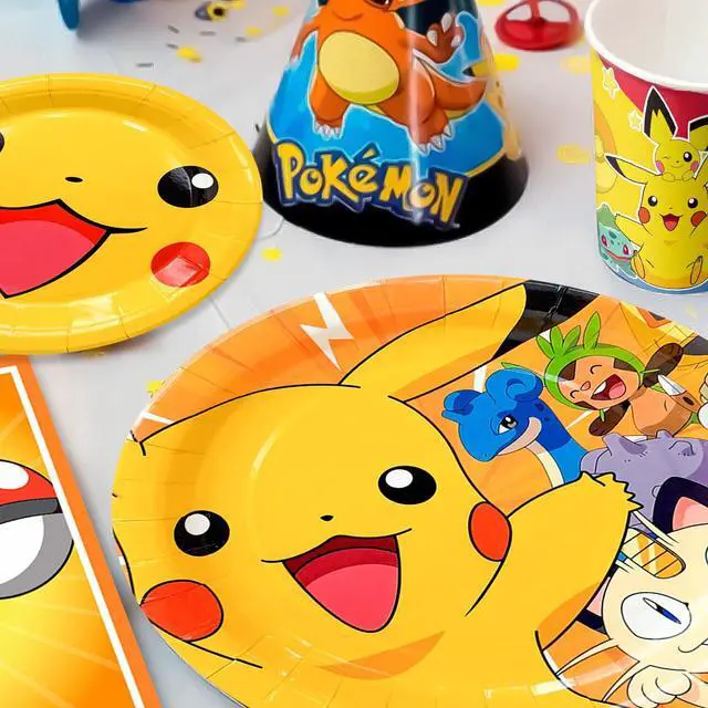 Alt view image 5 of 7 - Pokemon Theme Birthday Party Decoration Tableware, 114 Pcs Pokemon Party Supplies Tableware Set - Pokemon Table Cloth Banner Plates Napkins Cups for Pokemon Birthday Party Decorations