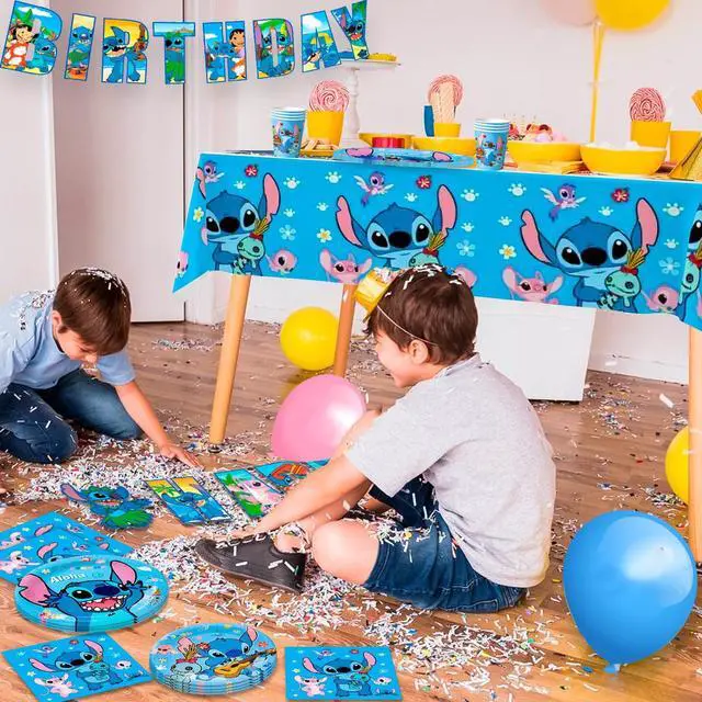 Alt view image 4 of 7 - Stitch Birthday Party Decoration Tableware Set,114pcs Stitch Party Supplies Tableware - Stitch Tablecloth Banner Plates Napkins Cups etc Stitch Birthday Party Decoration for Boys/Girls Kids,Serves 16
