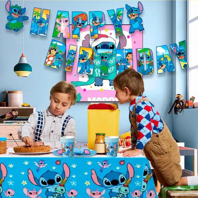 Alt view image 6 of 7 - Stitch Birthday Party Decoration Tableware Set,114pcs Stitch Party Supplies Tableware - Stitch Tablecloth Banner Plates Napkins Cups etc Stitch Birthday Party Decoration for Boys/Girls Kids,Serves 16