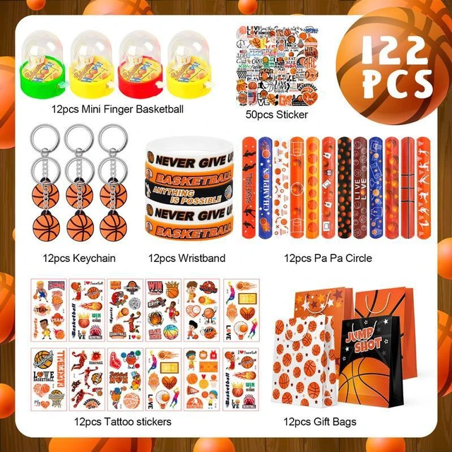 Alt view image 2 of 7 - Basketball Party Favors,122pcs Basketball Themed Birthday Party Favors - Basketball Party Keychain Gift Bags Slap Bracelets Sticker etc Basketball Goodie Bags Stuffers for Basketball Party Decorations
