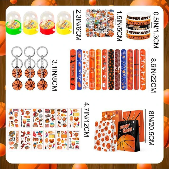 Alt view image 7 of 7 - Basketball Party Favors,122pcs Basketball Themed Birthday Party Favors - Basketball Party Keychain Gift Bags Slap Bracelets Sticker etc Basketball Goodie Bags Stuffers for Basketball Party Decorations