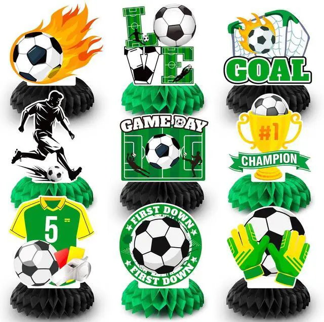 Main image of Soccer Honeycomb Centerpieces, 9 Pcs Soccer Ball Honeycomb Centerpiece/Soccer Theme 3D Centerpieces/Soccer Centerpieces for Table for Soccer Birthday Party Decorations & Soccer Theme Party Decorations
