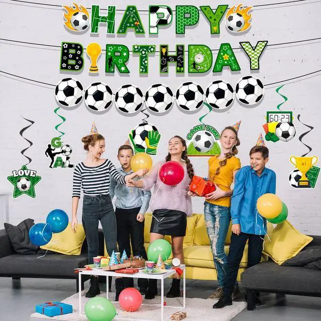Alt view image 3 of 7 - Soccer Hanging Swirl, 8 Pcs Soccer Birthday Party Decorations Set - Happy Birthday Soccer Banner, Soccer Themed Hanging Foil Swirls & Soccer Garland for Soccer Birthday Party Supplies