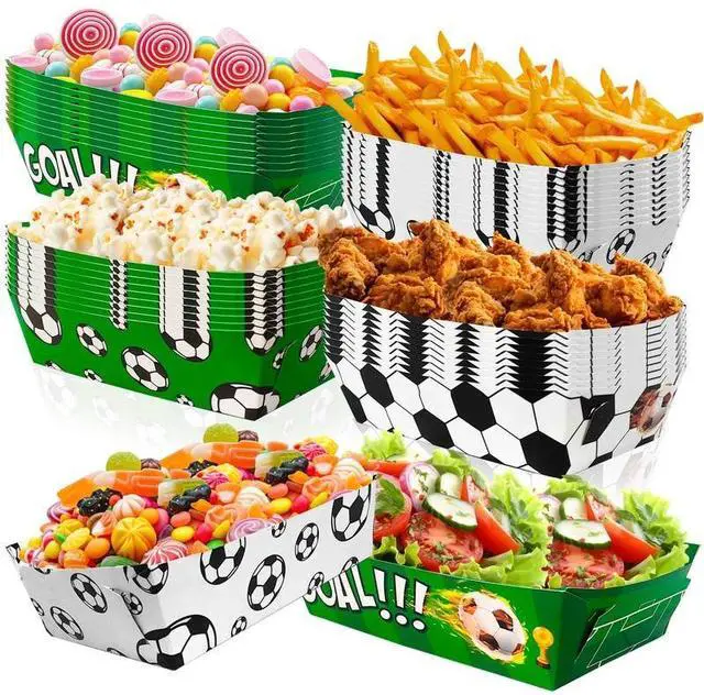 Main image of Soccer Birthday Serving Tray, 36 Pcs Soccer Paper Trays/Soccer Snack Tray/Soccer Party Food Trays, Soccer Party Nachos Food Boats for Soccer Party Favors, Soccer Birthday Party Decorations