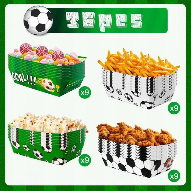 Alt view image 2 of 7 - Soccer Birthday Serving Tray, 36 Pcs Soccer Paper Trays/Soccer Snack Tray/Soccer Party Food Trays, Soccer Party Nachos Food Boats for Soccer Party Favors, Soccer Birthday Party Decorations