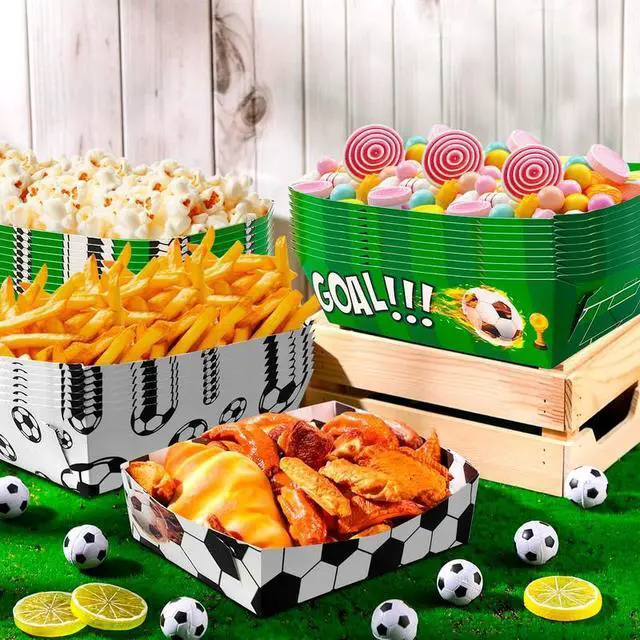 Alt view image 3 of 7 - Soccer Birthday Serving Tray, 36 Pcs Soccer Paper Trays/Soccer Snack Tray/Soccer Party Food Trays, Soccer Party Nachos Food Boats for Soccer Party Favors, Soccer Birthday Party Decorations
