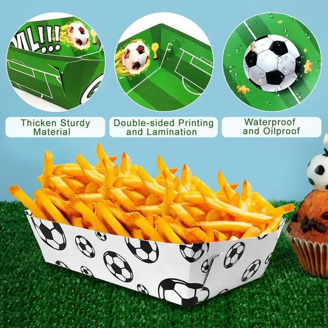 Alt view image 5 of 7 - Soccer Birthday Serving Tray, 36 Pcs Soccer Paper Trays/Soccer Snack Tray/Soccer Party Food Trays, Soccer Party Nachos Food Boats for Soccer Party Favors, Soccer Birthday Party Decorations