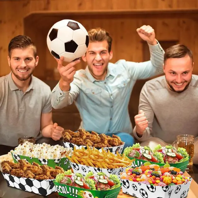 Alt view image 4 of 7 - Soccer Birthday Serving Tray, 36 Pcs Soccer Paper Trays/Soccer Snack Tray/Soccer Party Food Trays, Soccer Party Nachos Food Boats for Soccer Party Favors, Soccer Birthday Party Decorations