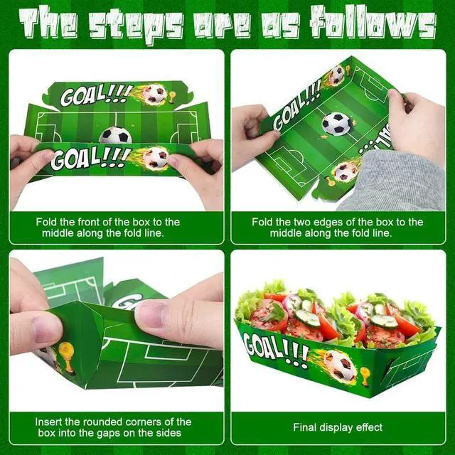 Alt view image 6 of 7 - Soccer Birthday Serving Tray, 36 Pcs Soccer Paper Trays/Soccer Snack Tray/Soccer Party Food Trays, Soccer Party Nachos Food Boats for Soccer Party Favors, Soccer Birthday Party Decorations