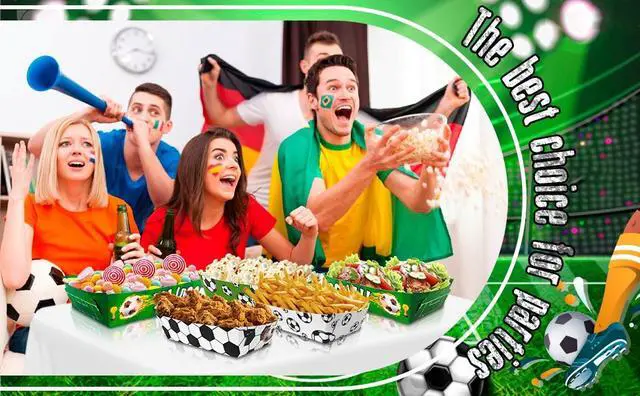 Alt view image 7 of 7 - Soccer Birthday Serving Tray, 36 Pcs Soccer Paper Trays/Soccer Snack Tray/Soccer Party Food Trays, Soccer Party Nachos Food Boats for Soccer Party Favors, Soccer Birthday Party Decorations