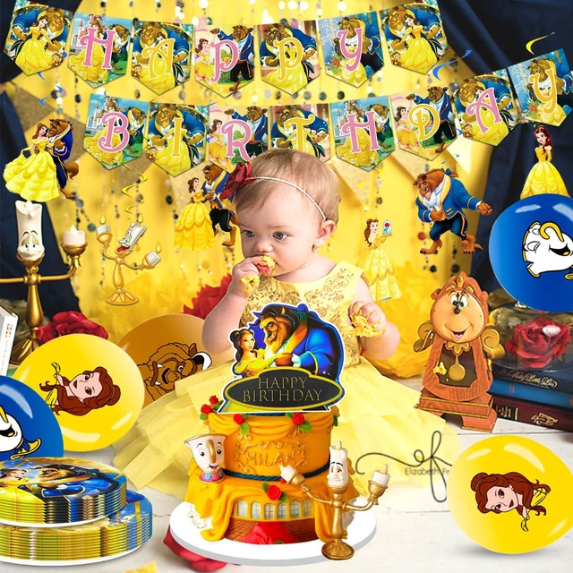 Alt view image 4 of 7 - 117 Pcs Beauty and the Beast Party Decorations and Tableware Kits - Beauty and the Beast Party Plates Cups Napkins Balloons etc Beauty and the Beast Birthday Party Supplies for boys/girls
