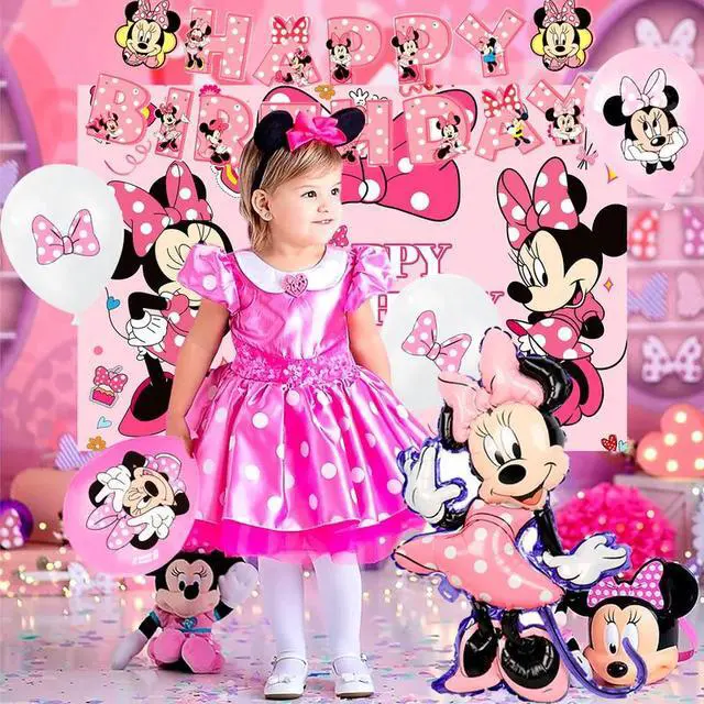 Alt view image 3 of 7 - Minnie Birthday Party Supplies, 113 Pcs Minnie Party Decorations&Tableware Set - Minnie Party Plates Banner Balloons etc Disney Minnie Party Supplies