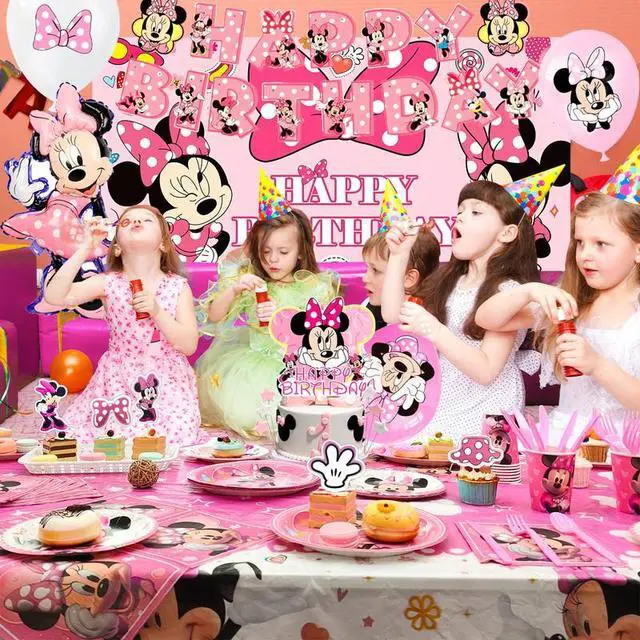 Alt view image 4 of 7 - Minnie Birthday Party Supplies, 113 Pcs Minnie Party Decorations&Tableware Set - Minnie Party Plates Banner Balloons etc Disney Minnie Party Supplies