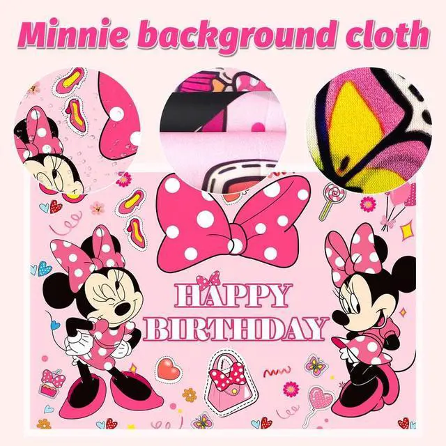 Alt view image 6 of 7 - Minnie Birthday Party Supplies, 113 Pcs Minnie Party Decorations&Tableware Set - Minnie Party Plates Banner Balloons etc Disney Minnie Party Supplies