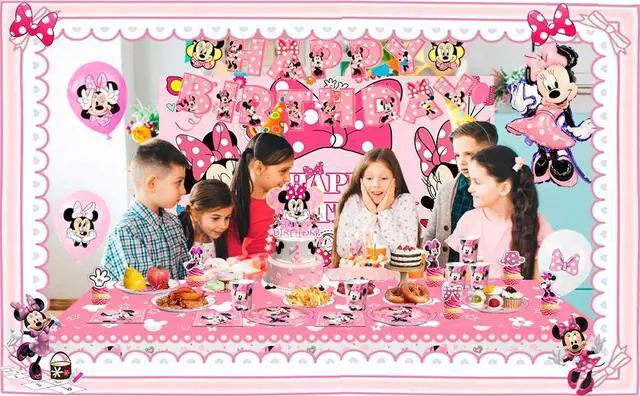 Alt view image 7 of 7 - Minnie Birthday Party Supplies, 113 Pcs Minnie Party Decorations&Tableware Set - Minnie Party Plates Banner Balloons etc Disney Minnie Party Supplies