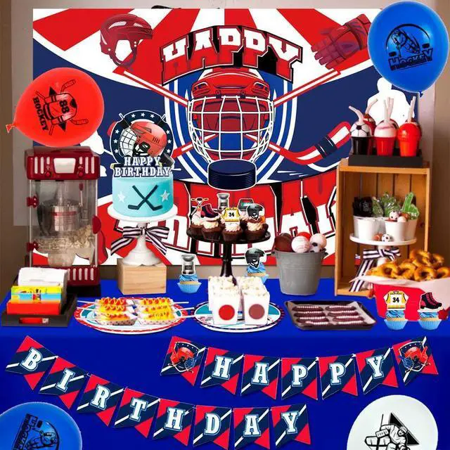 Alt view image 3 of 7 - Hockey Birthday Decorations, 168 Pcs Hockey Party Decorations & Hockey Tableware Set - Hockey Party Balloons Banner Backdrop & Hockey Plates Napkins Tablecloth etc Ice Hockey Birthday Party Supplies