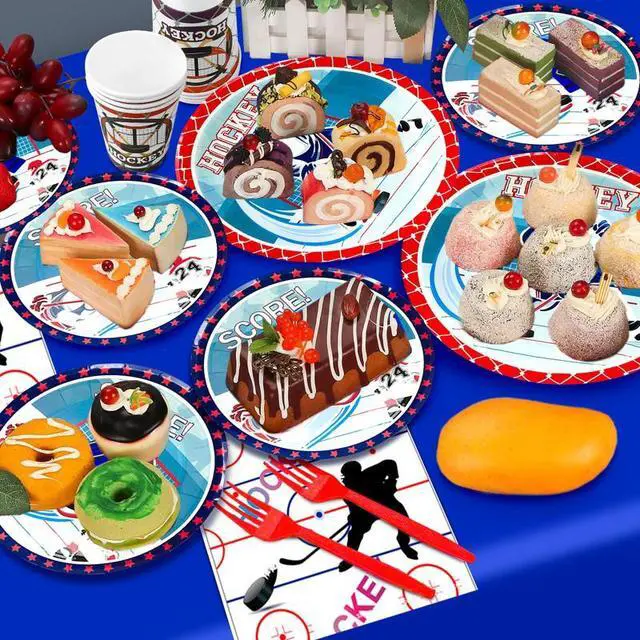 Alt view image 4 of 7 - Hockey Birthday Decorations, 168 Pcs Hockey Party Decorations & Hockey Tableware Set - Hockey Party Balloons Banner Backdrop & Hockey Plates Napkins Tablecloth etc Ice Hockey Birthday Party Supplies