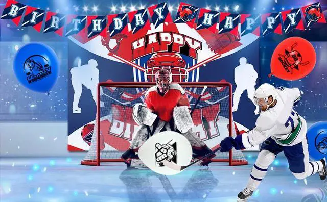 Alt view image 7 of 7 - Hockey Birthday Decorations, 168 Pcs Hockey Party Decorations & Hockey Tableware Set - Hockey Party Balloons Banner Backdrop & Hockey Plates Napkins Tablecloth etc Ice Hockey Birthday Party Supplies