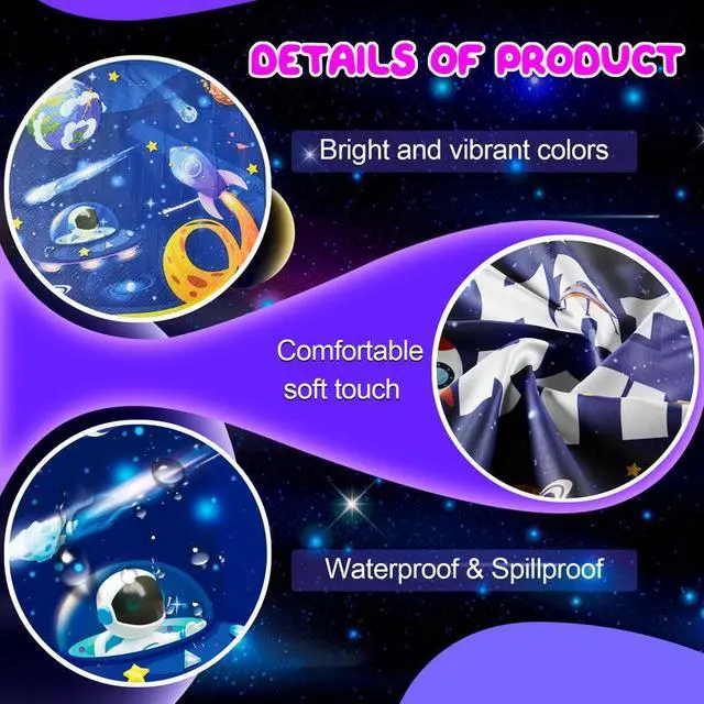 Alt view image 3 of 7 - Space Birthday Party Decorations,132pcs Space Birthday Decorations&Outer Space Birthday Tableware Set- Outer Space Birthday Party Plates Tablecloth Backdrop Balloon etc Space Themed Party Decorations