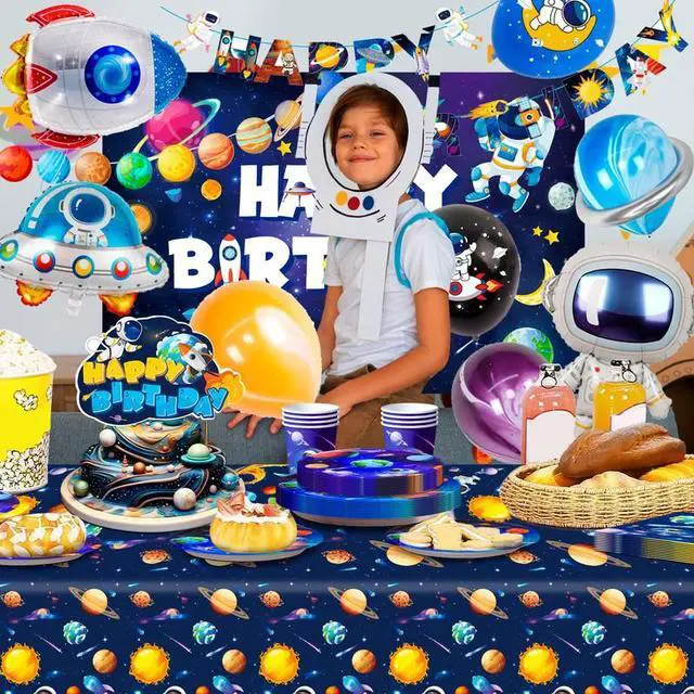 Alt view image 5 of 7 - Space Birthday Party Decorations,132pcs Space Birthday Decorations&Outer Space Birthday Tableware Set- Outer Space Birthday Party Plates Tablecloth Backdrop Balloon etc Space Themed Party Decorations