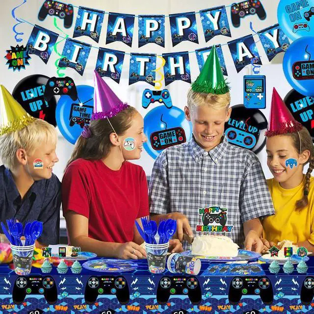 Alt view image 5 of 7 - Video Game Birthday Decorations for Boys,213pcs Video Game Party Decorations&Tableware Set-Video Game Party Plates Cups Napkins Tablecloth Balloons Banner Hanging Swirls etc Gamer Party Supplies(Blue)