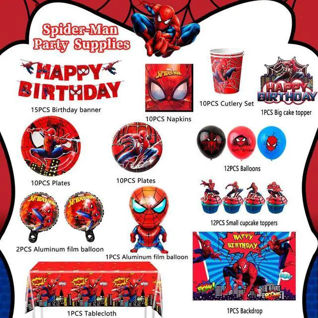 Alt view image 2 of 7 - 115 Pcs Spiderman Birthday Decorations & Spiderman Party Tableware Set-Spiderman Party Balloons Banner Plate etc Marvel Spiderman Party Decorations