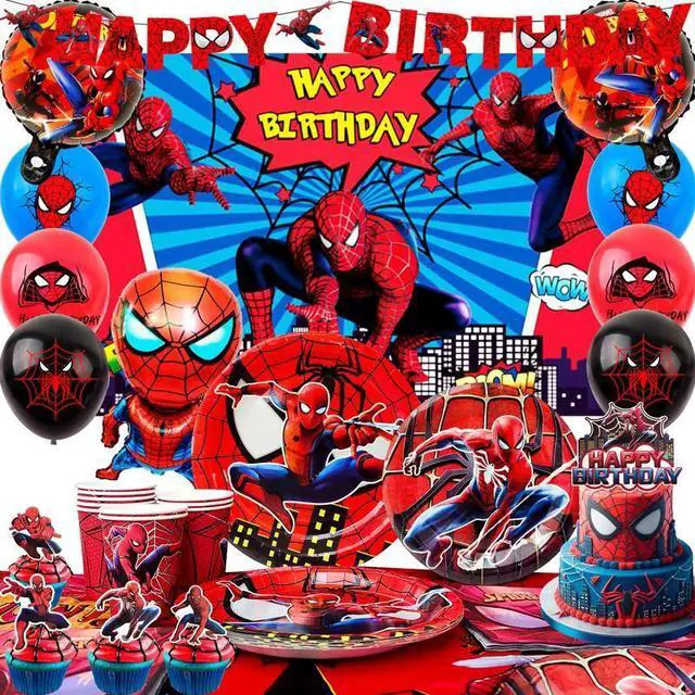Main image of 115 Pcs Spiderman Birthday Decorations & Spiderman Party Tableware Set-Spiderman Party Balloons Banner Plate etc Marvel Spiderman Party Decorations