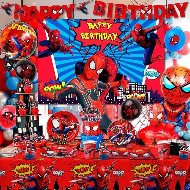Alt view image 4 of 7 - 115 Pcs Spiderman Birthday Decorations & Spiderman Party Tableware Set-Spiderman Party Balloons Banner Plate etc Marvel Spiderman Party Decorations
