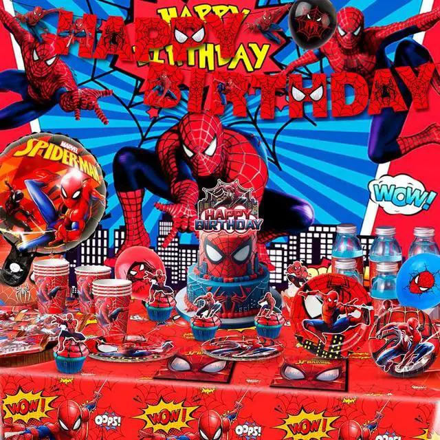 Alt view image 5 of 7 - 115 Pcs Spiderman Birthday Decorations & Spiderman Party Tableware Set-Spiderman Party Balloons Banner Plate etc Marvel Spiderman Party Decorations