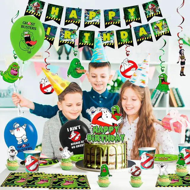 Alt view image 5 of 7 - Ghostbusters Birthday Party Supplies Kit - 117 Pcs Ghostbusters Birthday Plates Cups Napkins Tablecloth & Ghostbusters Balloons Banner Spirals etc Ghostbusters Party Decorations for Kids