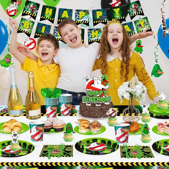 Alt view image 6 of 7 - Ghostbusters Birthday Party Supplies Kit - 117 Pcs Ghostbusters Birthday Plates Cups Napkins Tablecloth & Ghostbusters Balloons Banner Spirals etc Ghostbusters Party Decorations for Kids