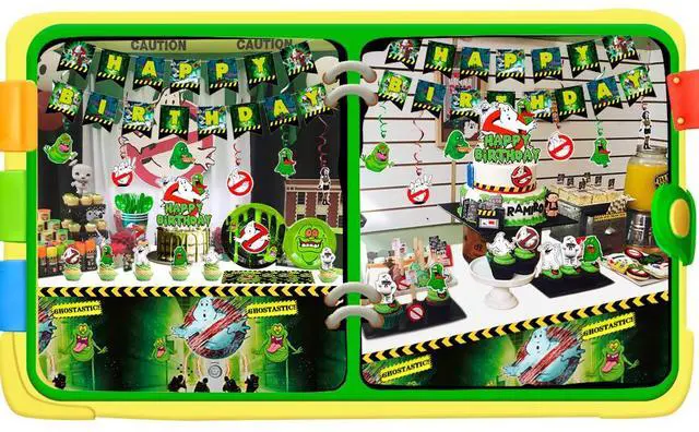 Alt view image 7 of 7 - Ghostbusters Birthday Party Supplies Kit - 117 Pcs Ghostbusters Birthday Plates Cups Napkins Tablecloth & Ghostbusters Balloons Banner Spirals etc Ghostbusters Party Decorations for Kids