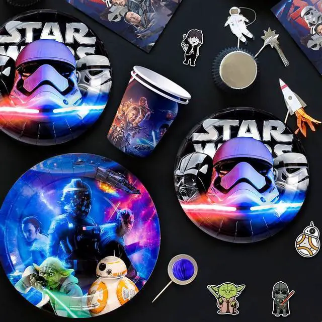 Alt view image 4 of 7 - Star Wars Party Supplies,114pcs Star Wars Party Decorations & Tableware Set-Star Wars Party Plates Napkins Cups & Star Wars Birthday Banner Balloons Cake Decorations etc Star Wars Birthday Decorations