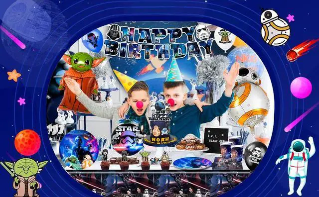 Alt view image 7 of 7 - Star Wars Party Supplies,114pcs Star Wars Party Decorations & Tableware Set-Star Wars Party Plates Napkins Cups & Star Wars Birthday Banner Balloons Cake Decorations etc Star Wars Birthday Decorations