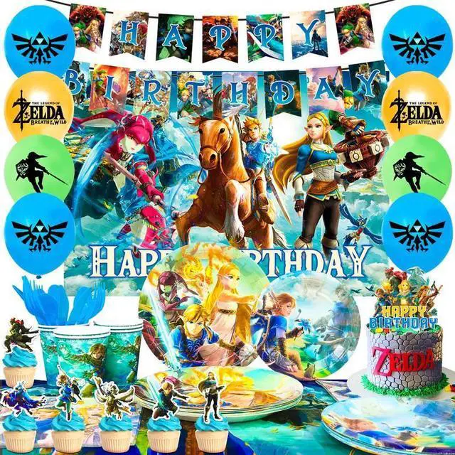 Main image of Zelda Birthday Party Supplies,112pcs Zelda Party Decorations & Tableware Set- Zelda Birthday Decorations Balloons Banner Backdrop & Zelda Plates Cups Table Cover etc Legend Of Zelda Party Supplies