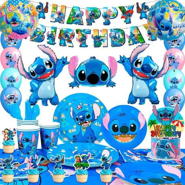 Main image of Stitch Party Supplies,106pcs Stitch Birthday Decorations&Stitch and Angel Birthday Tableware Set - Stitch Birthday Party Balloons Banner&Stitch Party Plates Napkins etc Stitch Birthday Party Supplies