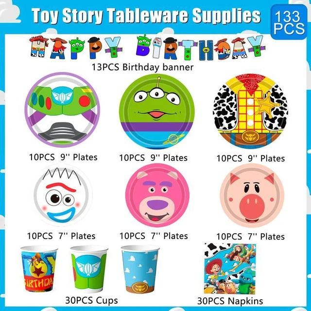 Alt view image 2 of 7 - Toy Story Birthday Decorations Tableware,133pcs Toy Story Birthday Tableware Set - Toy Story Plates Napkins Cups Banner etc Toy Story Birthday Party Supplies for Toy Story Party Decorations Supplies