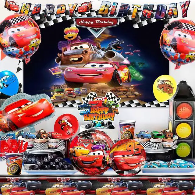 Alt view image 6 of 7 - Cars Birthday Party Supplies, 116pcs Cars Birthday Decorations & Cars Party Tableware Set - Cars Balloons Banner & Lightning Mcqueen Plates Cups Napkins etc Lightning Mcqueen Birthday Decorations