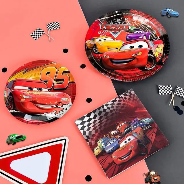 Alt view image 4 of 7 - Cars Birthday Party Supplies, 116pcs Cars Birthday Decorations & Cars Party Tableware Set - Cars Balloons Banner & Lightning Mcqueen Plates Cups Napkins etc Lightning Mcqueen Birthday Decorations