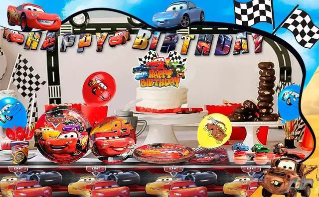Alt view image 7 of 7 - Cars Birthday Party Supplies, 116pcs Cars Birthday Decorations & Cars Party Tableware Set - Cars Balloons Banner & Lightning Mcqueen Plates Cups Napkins etc Lightning Mcqueen Birthday Decorations