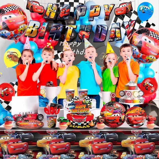 Alt view image 3 of 7 - Cars Birthday Party Supplies, 116pcs Cars Birthday Decorations & Cars Party Tableware Set - Cars Balloons Banner & Lightning Mcqueen Plates Cups Napkins etc Lightning Mcqueen Birthday Decorations