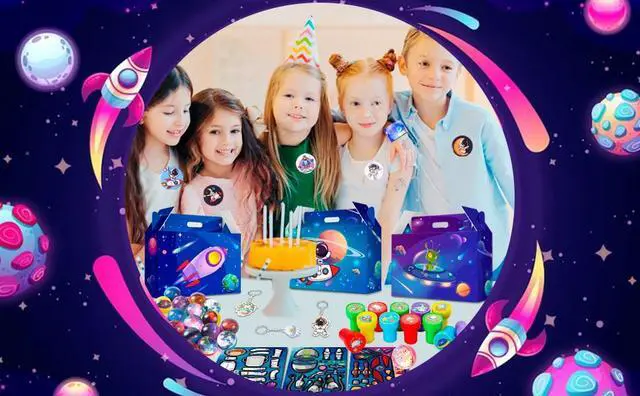 Alt view image 7 of 7 - Space Party Favors - 70pcs Space Themed Party Favors, Space Birthday Decorations Includ Space Goodie Bags Stamp Slap Bracelet etc Space Birthday Party Favors for Space Themed Birthday Party Supplies