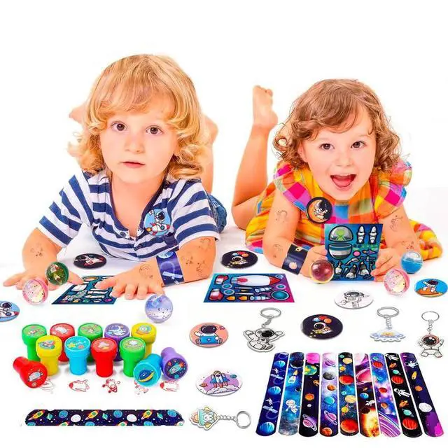 Alt view image 6 of 7 - Space Party Favors - 70pcs Space Themed Party Favors, Space Birthday Decorations Includ Space Goodie Bags Stamp Slap Bracelet etc Space Birthday Party Favors for Space Themed Birthday Party Supplies