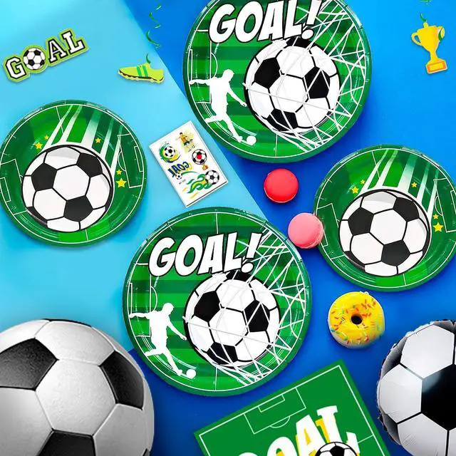 Alt view image 4 of 7 - Soccer Birthday Party Supplies,181pcs Soccer Party Decorations & Tableware Set -Soccer Birthday Banner Balloons Tablecloth Plates Cups Napkins & Whistle Keychain,Ect Boys Sports Theme Birthday Decor