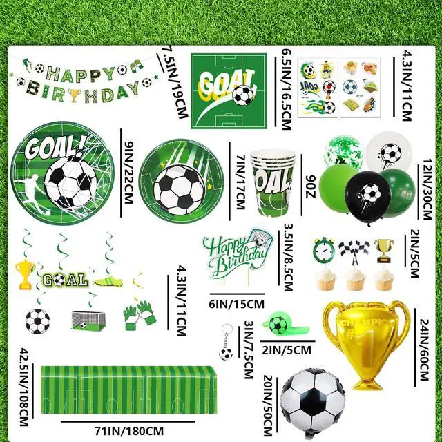 Alt view image 7 of 7 - Soccer Birthday Party Supplies,181pcs Soccer Party Decorations & Tableware Set -Soccer Birthday Banner Balloons Tablecloth Plates Cups Napkins & Whistle Keychain,Ect Boys Sports Theme Birthday Decor