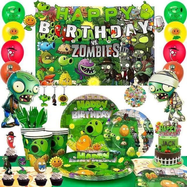 Main image of 169 Pcs Plants Vs Play Game Zombies Party Kit Banner Balloon Backdrop Tableware