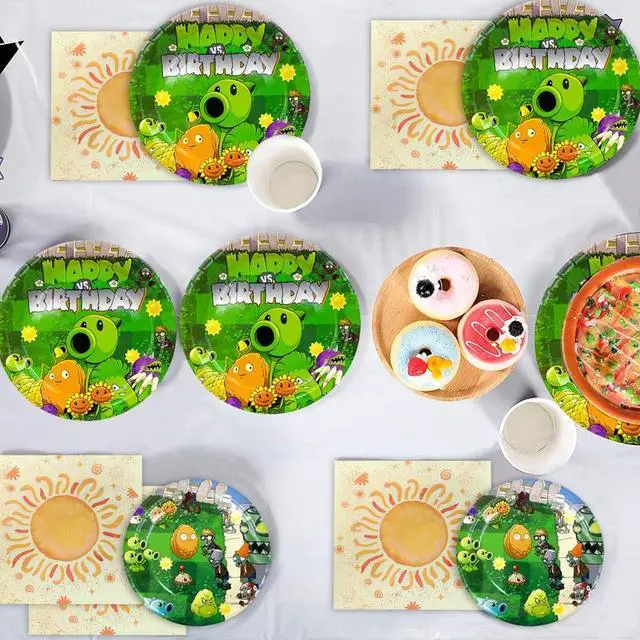 Alt view image 5 of 7 - 169 Pcs Plants Vs Play Game Zombies Party Kit Banner Balloon Backdrop Tableware