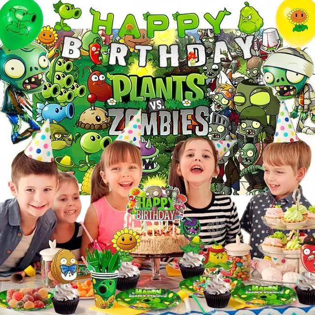 Alt view image 3 of 7 - 169 Pcs Plants Vs Play Game Zombies Party Kit Banner Balloon Backdrop Tableware