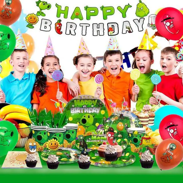 Alt view image 6 of 7 - 169 Pcs Plants Vs Play Game Zombies Party Kit Banner Balloon Backdrop Tableware